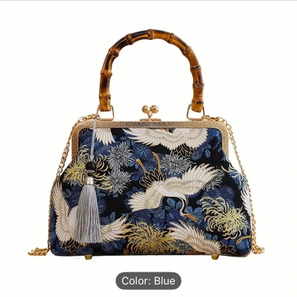 Elegant Blue Crane Print Handbag